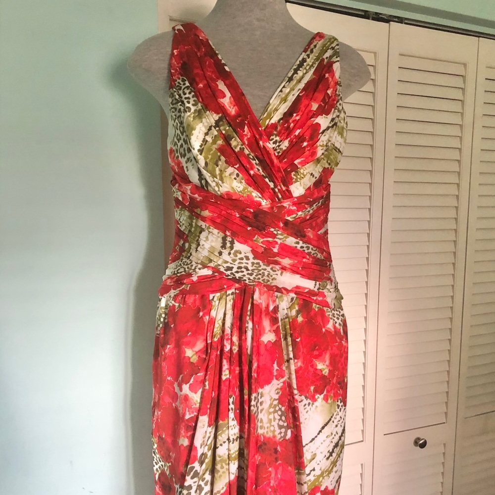 LIANCARLO Bougainvillea Print Berry Silk Dress